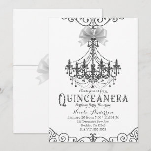 Vit & Silver Vit Båg Chic Quinceañera 15 15-årsfir Inbjudningar