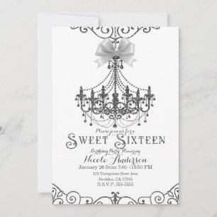 Vit & Silver Vit Båg Chic Sweet 16 Sexton Inbjudningar