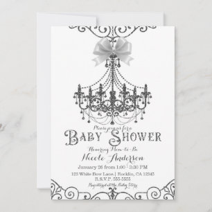 Vit & Silver Vit Båge Bebis Shower Inbjudningar