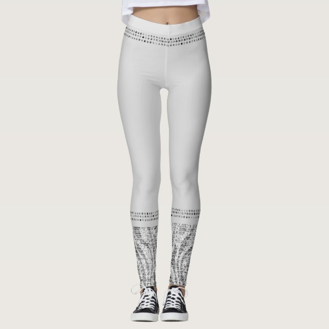Vit Silver Zebra Vilda Djurtryck Exotisk Glam Leggings (Framsida)