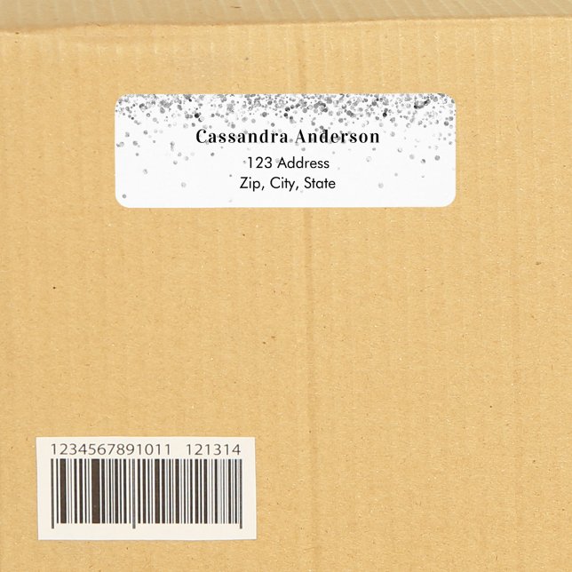 Vit silverglittrande returadressetikett returadress etikett (Skapare uppladdad)