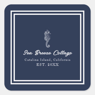 Vit sjöhäst fyrkantigt klistermärke