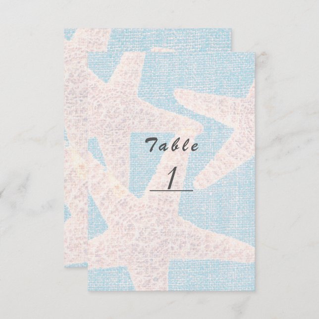 Vit sjöstjärna & Blå jute strandbord nummer Inbjudningar (Fram/baksida)