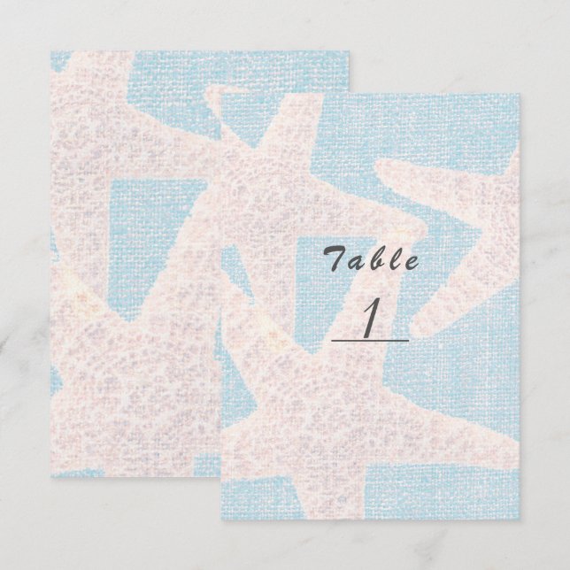 Vit sjöstjärna & Blå säckväv Strand Bord Nummer Inbjudningar (Fram/baksida)