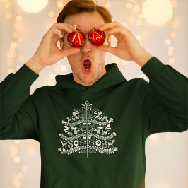 Vit skandinavisk folklig konst Nordisk julgran Hoodie