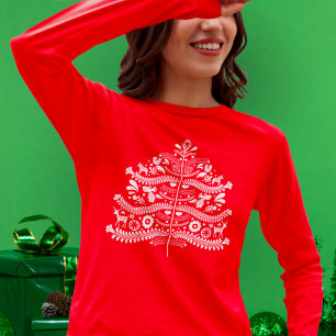 Vit skandinavisk folklig konst Nordisk julgran T Shirt