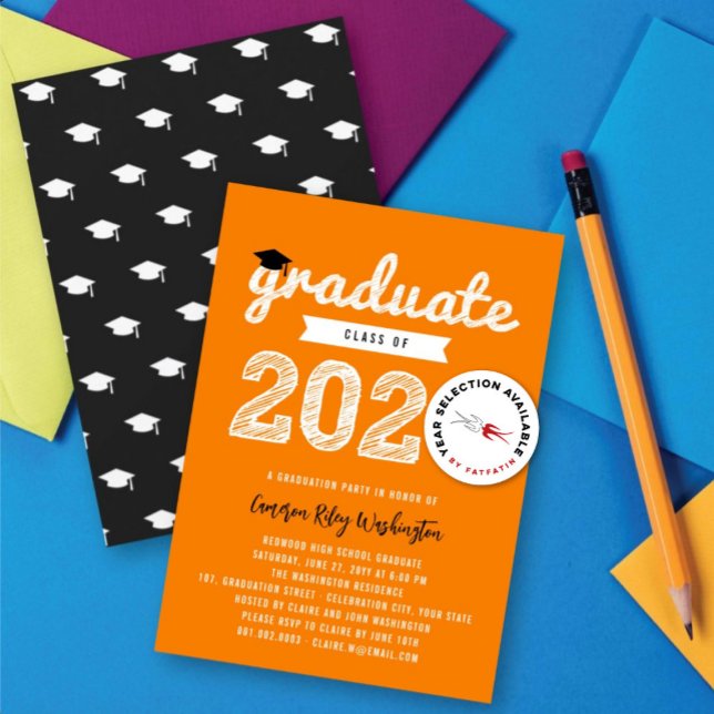 Vit Skiss Examenströja Klass 2026 Examenfest Inbjudningar (2026 White Graduate Sketch On Orange (color is customizable) Graduation Party Invitation @ fatfatin)