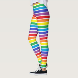 Vit skisserade regnbågerandar leggings
