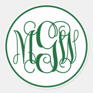 Vit Skog Grön Vin Skript Monogram, DIY BG Runt Klistermärke