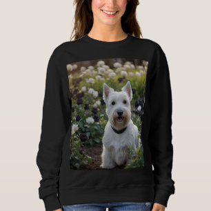 Vit skotsk terrier med svarta vita rosor, t shirt