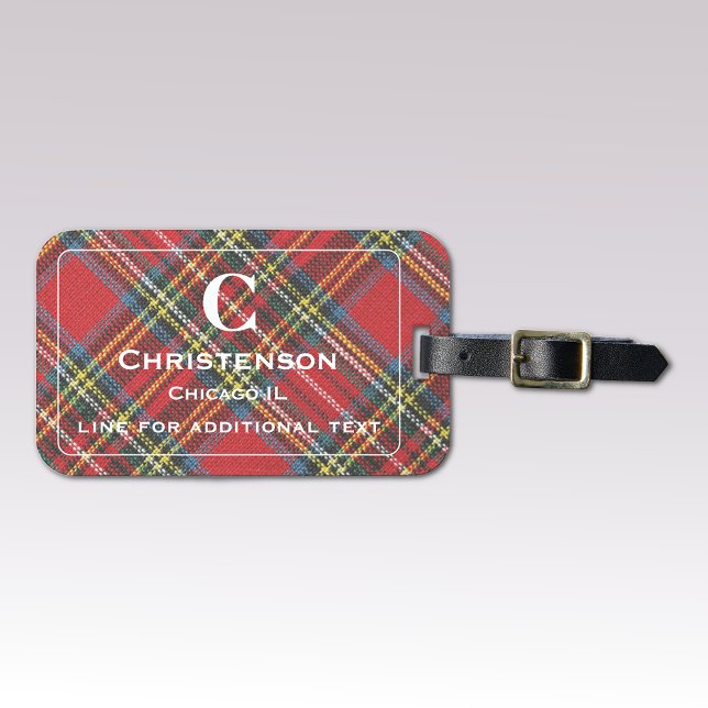 Vit skrift på Red Stewart Tartan Play Print Bagagebricka (Skapare uppladdad)
