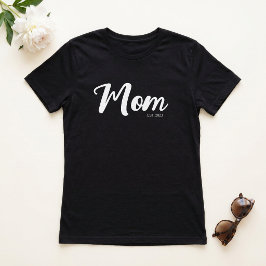 Vit skript etablerad mamma svart t shirt