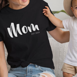 Vit Skript Etablerad Mamma Svart T-Shirt
