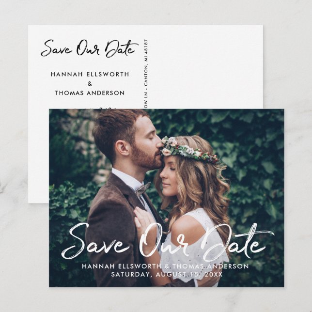 Vit skript Fullfoto Spara datumet Meddelande Vykort (Fram/baksida)