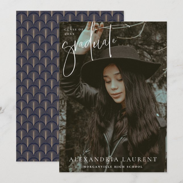 Vit skriptfotografi av Porträtt Studenten Meddelande (Fram/baksida)