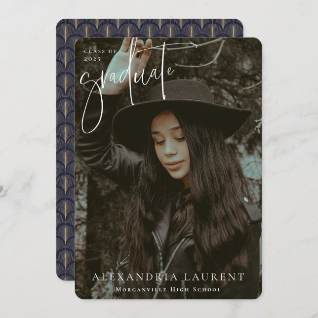 Vit skriptfotografi av Porträtt Studenten Meddelande (Fram/baksida)