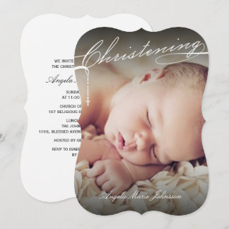 Vit skrivad religiösa för Christeningkorfoto Inbjudningar