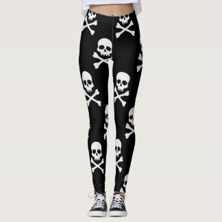 Vit Skull och Crossbone Mönster Leggings