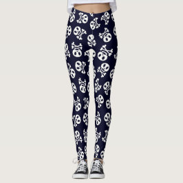 Vit Skull och Crossbone Mönster Leggings