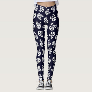 Vit Skull och Crossbone Mönster Leggings