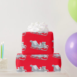 Vit Sleigh på Red Wrapping Papper Presentpapper