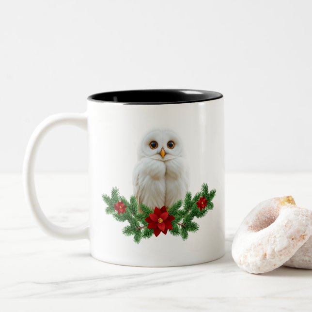 Vit Snö Jul Ugglor Två-Tonad Mugg (Med munk)