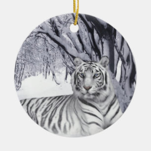 Vit Snö Tiger Julgransprydnad Keramik