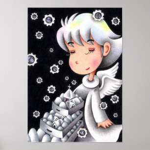 Vit snöängel. poster