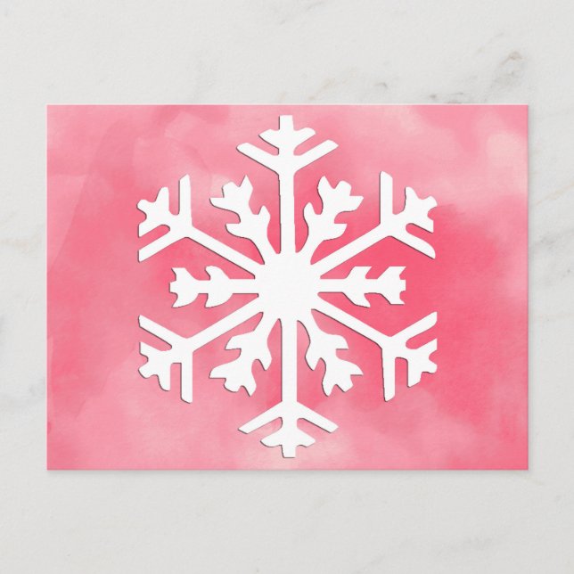 Vit snöflake på Rosa Watercolor Background Vykort (Framsida)