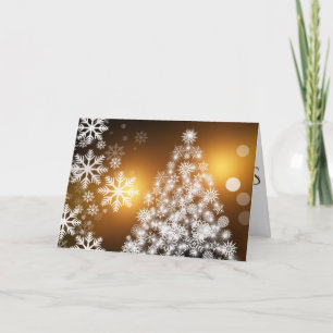 Vit snöflake Träd Guld-helgdag Helgkort