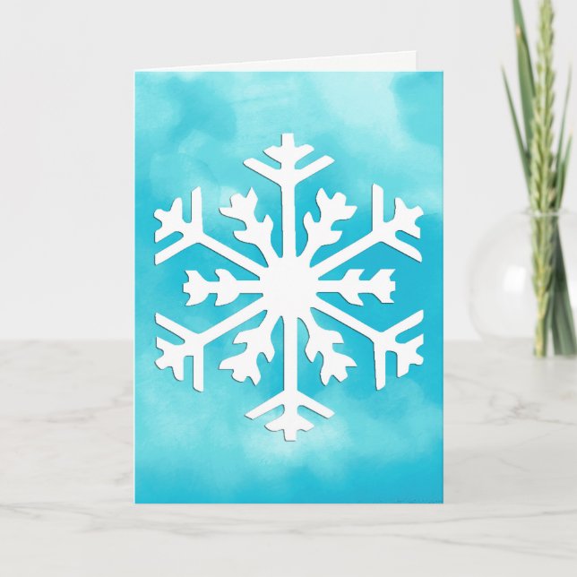 Vit snöflinga på blå akrylfärgsbakgrund helgkort (Framsida)