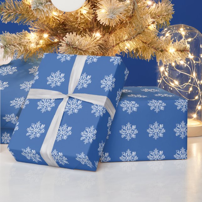 Vit snöflinga på Blå Jul Holiday Mönster Presentpapper (Helgdagar)