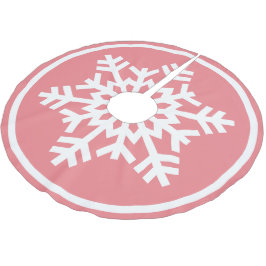 Vit snöflinga på ljusblush korallrosa julgransmatta borstad polyester