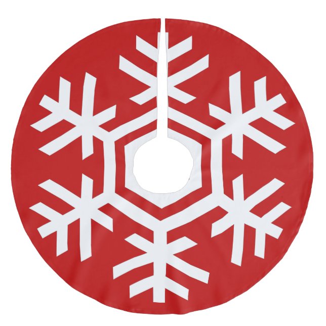 Vit snöflinga på röd jul julgransmatta borstad polyester (Framsidan)