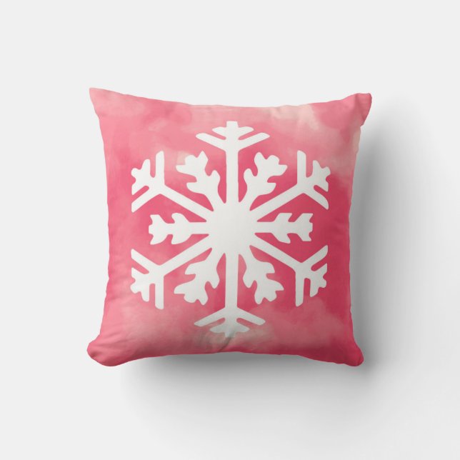 Vit snöflinga på rosa akrylfärg bakgrund kudde (Framsida)