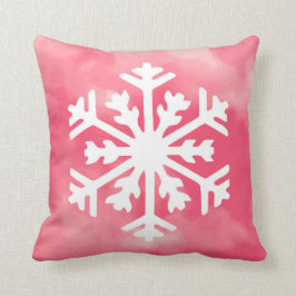 Vit snöflinga på rosa akrylfärg bakgrund kudde