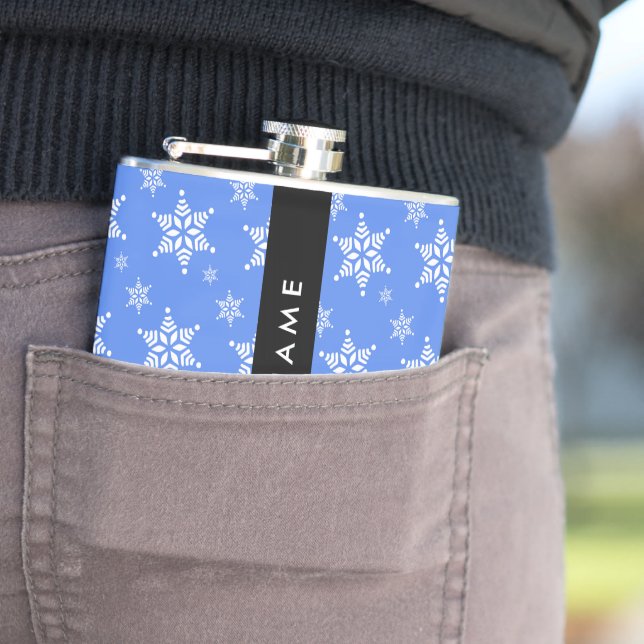 Vit Snöflingor, blå, ditt namn, anpassa Fickplunta (In Situ)