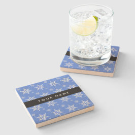 Vit Snöflingor, blå, ditt namn, anpassa Stenunderlägg