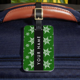 Vit Snöflingor, Grönt, ditt namn, Anpassa Bagagebricka