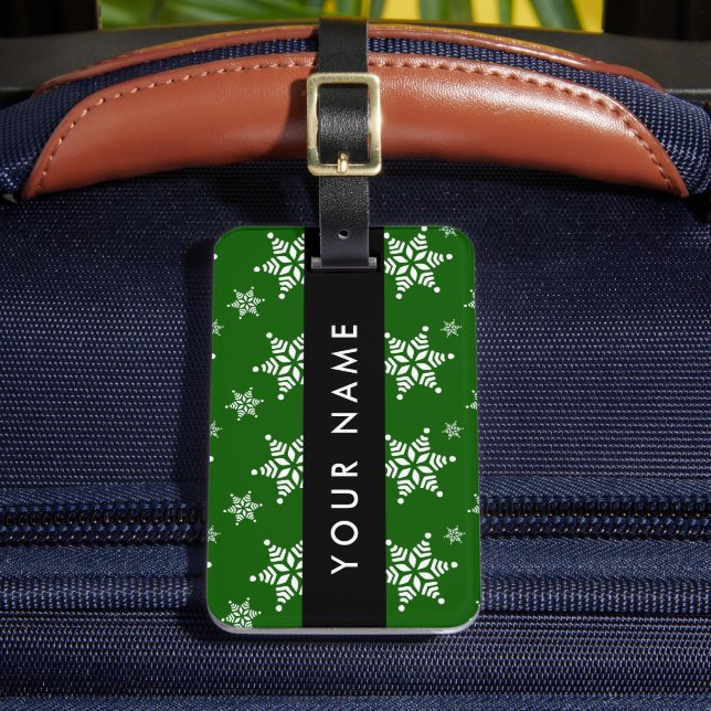 Vit Snöflingor, Grönt, ditt namn, Anpassa Bagagebricka (Framsida Insitu 2)