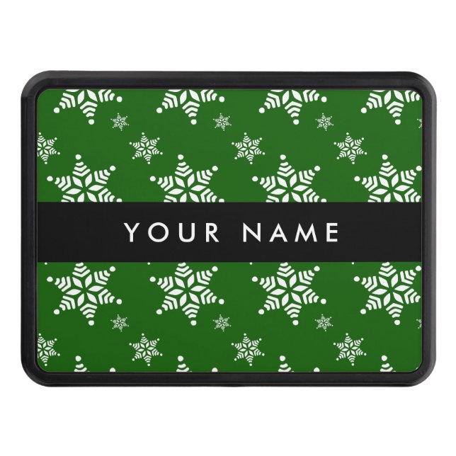 Vit Snöflingor, Grönt, ditt namn, Anpassa Dragkroksskydd (Framsidan)