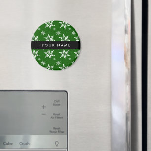 Vit Snöflingor, Grönt, ditt namn, Anpassa Magnet