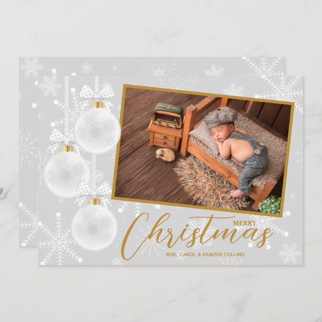 Vit snöflingor Julfoto för prydnadsföremål Julkort (Fram/baksida)