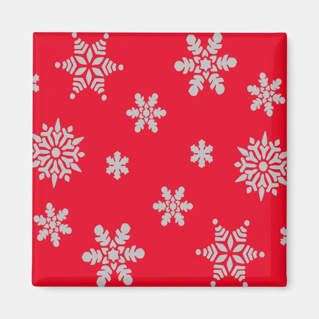 Vit snöflingor med röd bakgrund jul magnet (Framsidan)