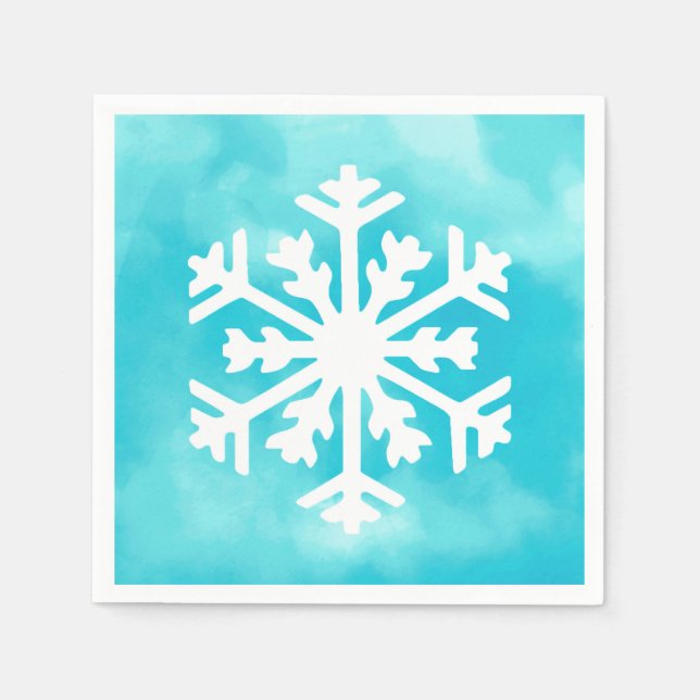 Vit snöflingor på blå vattenfärgsbakgrund pappersservett (Framsidan)