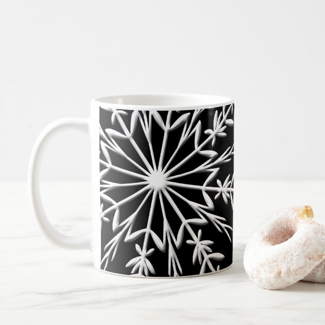 Vit snöflingor på Black Glad helg Kaffemugg (Med munk)