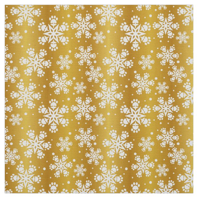 Vit snöflingor på guld med passutskrift mönster tyg (Provkarta)
