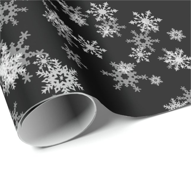 Vit Snöflingor på Pappra för svartvit svällning Presentpapper (Rullad Hörn)