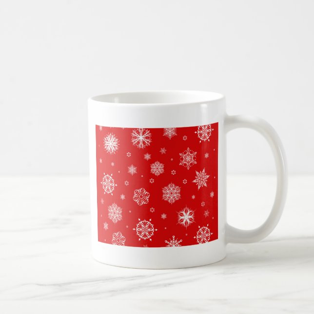 Vit snöflingor på röd bakgrund kaffemugg (Höger)