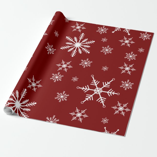 Vit snöflingor på Röda Mönster Presentpapper (Utrullad)